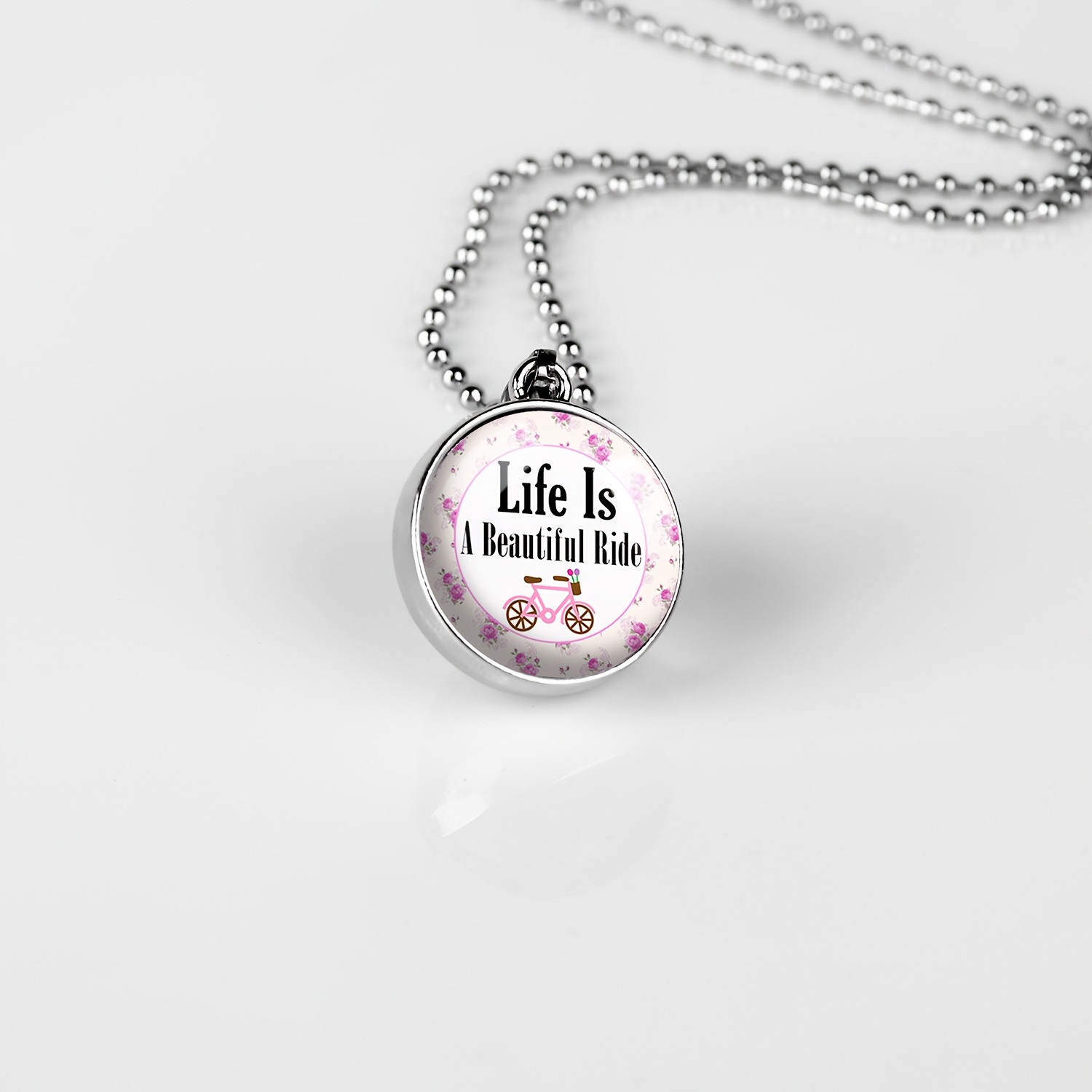 Artistic White Round Double-Sided Bicycle Pendant Necklace